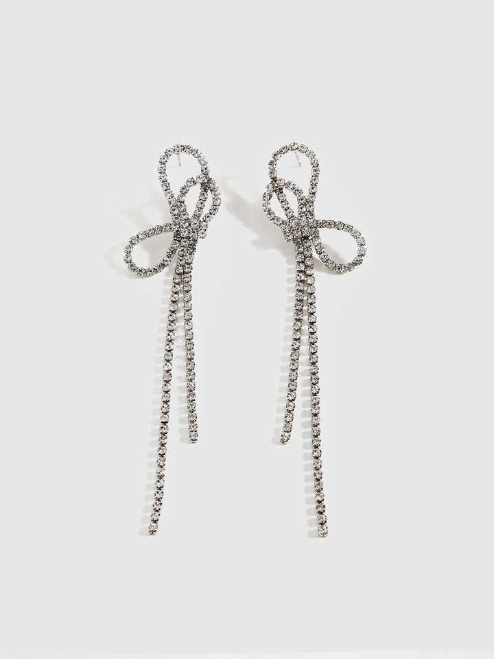Rhinestone Bow Tassel Earrings
