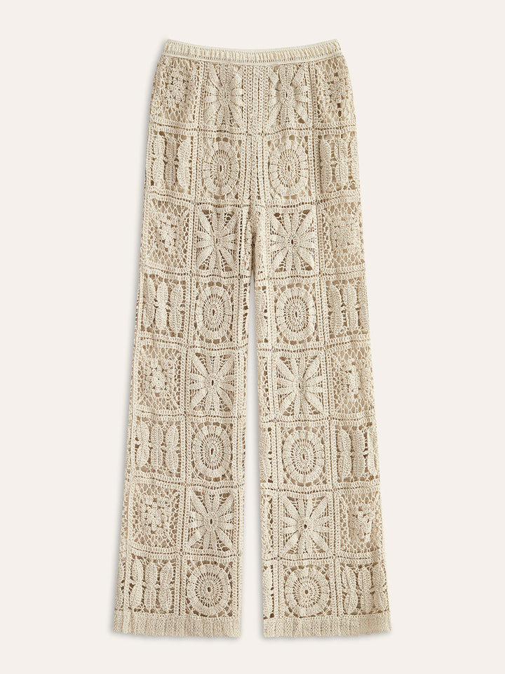 Semi-Sheer Elastic Mid-Waist Pants