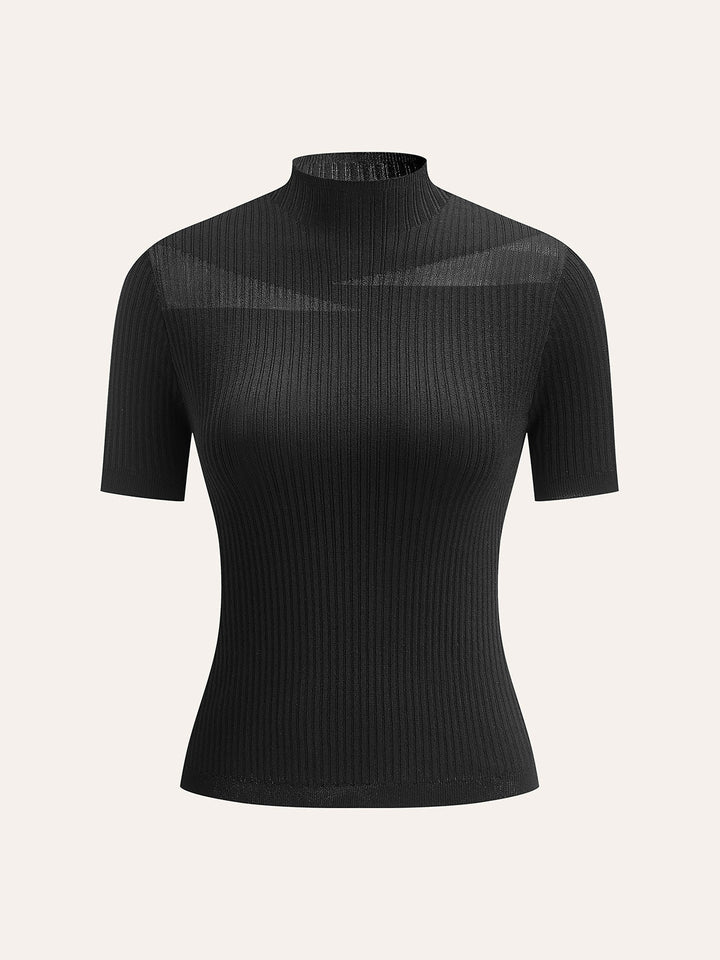 Semi-Sheer Ribbed Knit Top