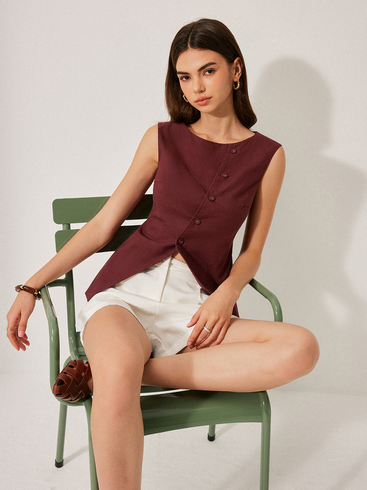 Cotton & Linen Button Detail Top