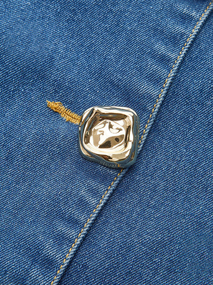 Denim Halter Top With Button Details