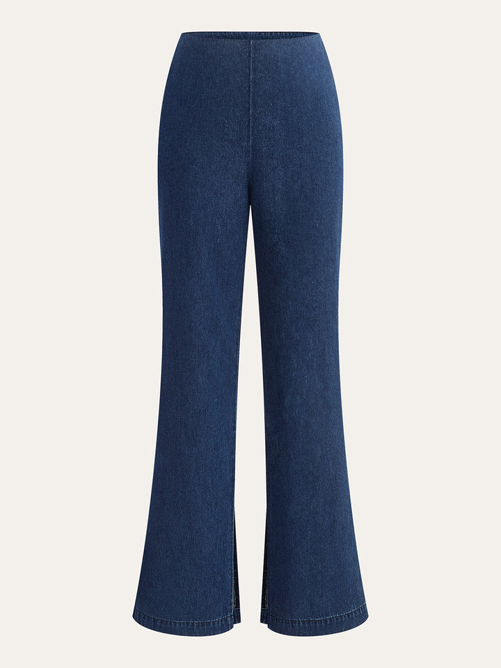 Front-Slit High-Waisted Denim Pants