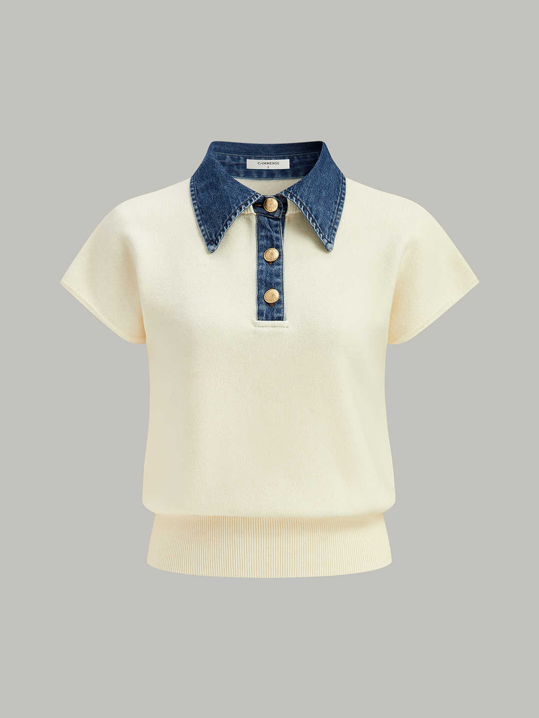 Denim Collar Cinched Knit Top