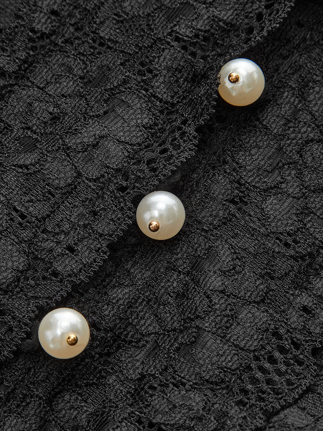 Semi-Sheer Lace Trim Pearl Button Top