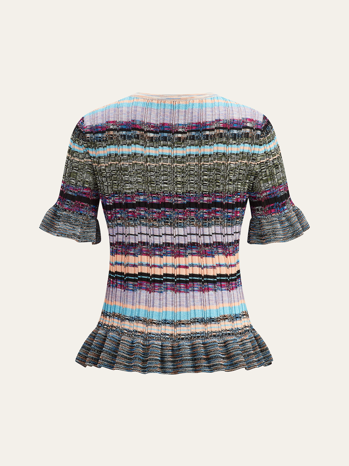 Ruffled Hem Colorful Striped Knit Top