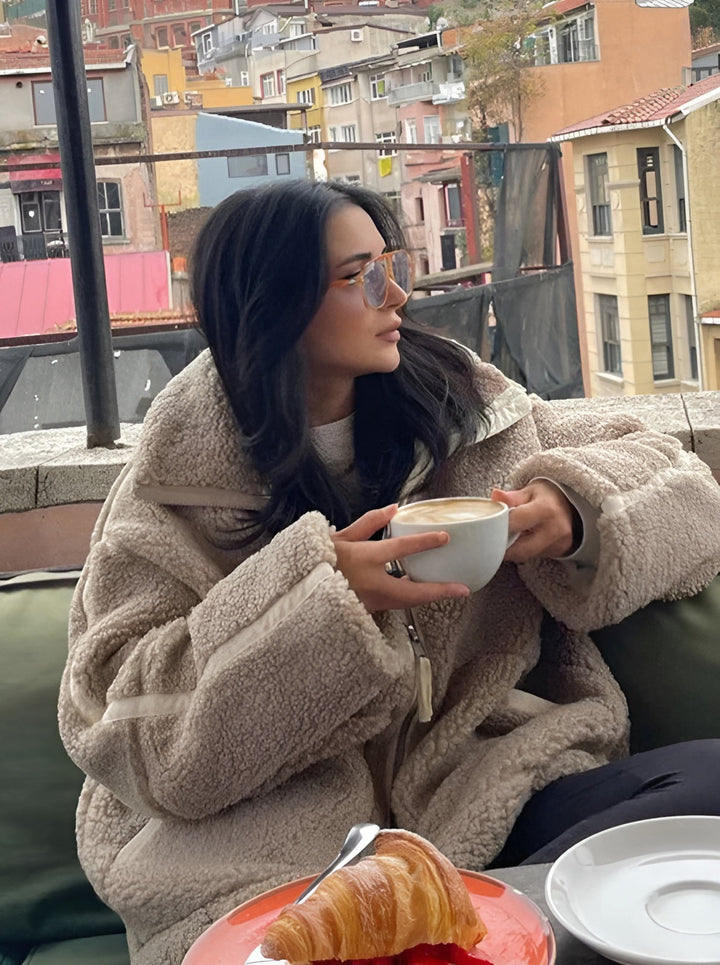 Gwyneira - Manteau teddy oversize pour femmes avec fermeture éclair