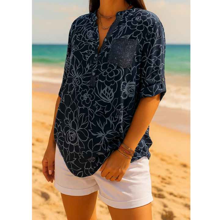 Dyan - Blouse au brillant luxueux avec col plissé