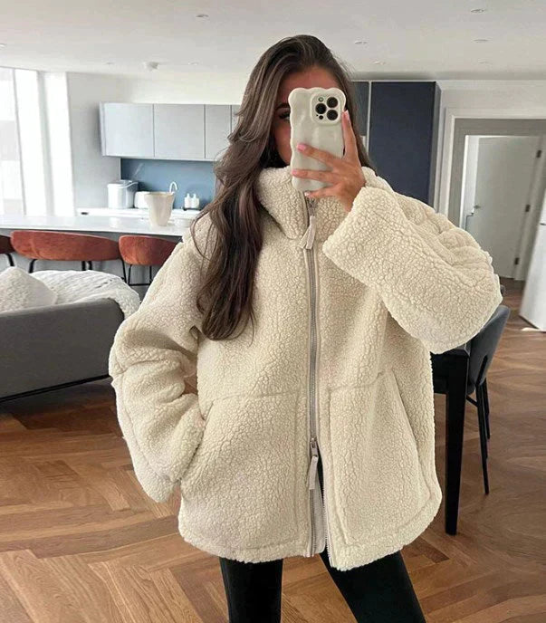 Gwyneira - Manteau teddy oversize pour femmes avec fermeture éclair