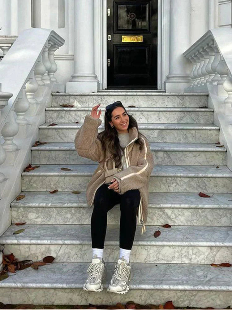 Gwyneira - Manteau teddy oversize pour femmes avec fermeture éclair