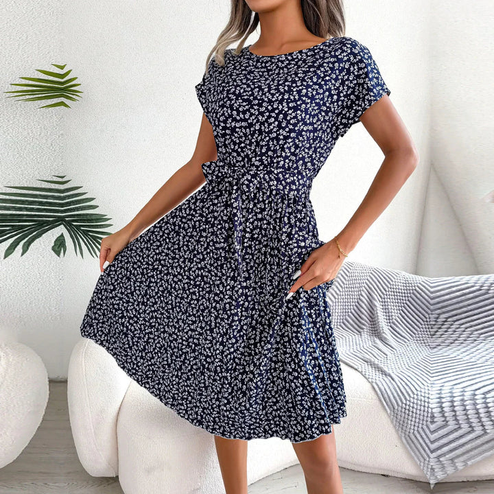 Anabelle™ - Robe mi-longue plissée florale